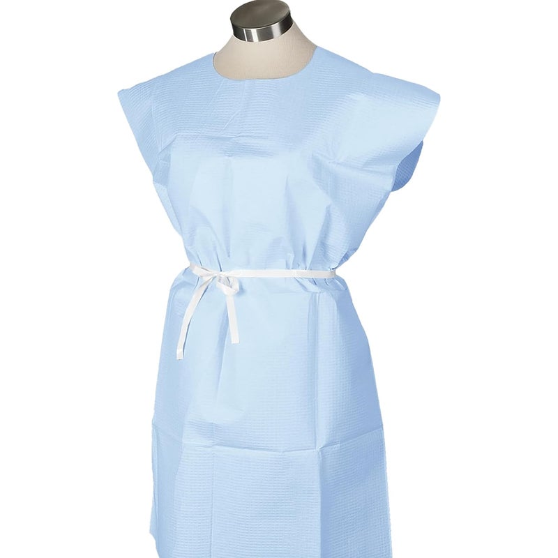 Tidi Avalon Premium Gowns, Blue (Pack of 50) ― Tissue/Poly/Tissue ― Open-Back, Waist-Tie, Short-Sleeve Medical Gowns ― Disposable Exam Gowns ― Standard Size 30” x 42” ― Latex-Free Medical Supplies (803) - Image 1